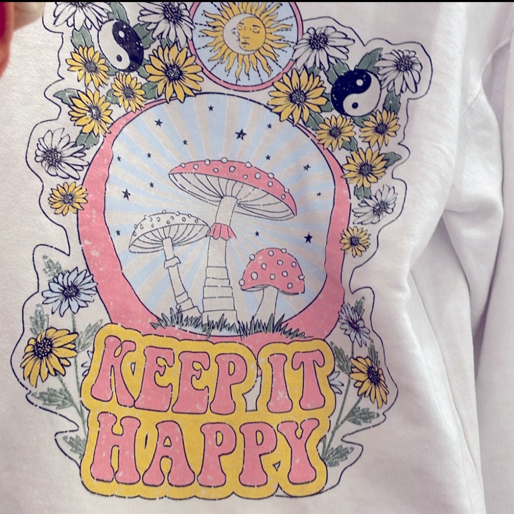Call Your Mother graphic tee sweatshirt cream and pink size L